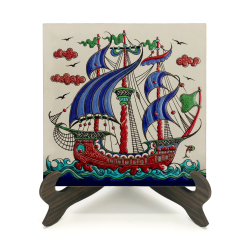 Kalyon Çini Deseni Baskılı Ahşap Masaüstlük