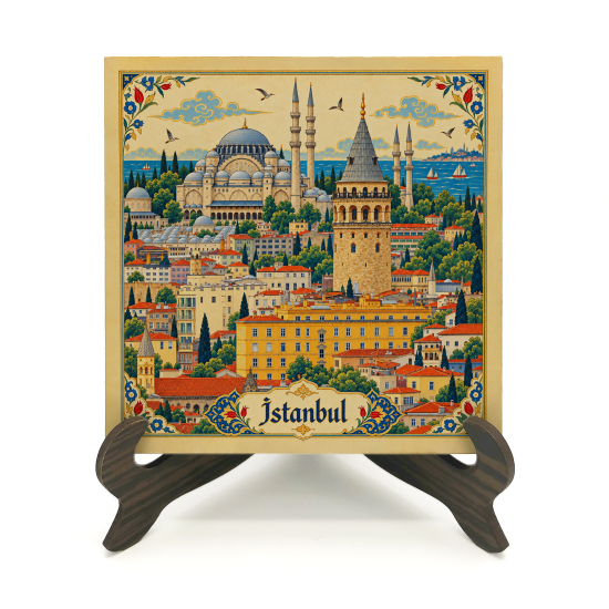 Süleymaniye Mosque, Galata Tower and Istanbul Printed Wooden Tabletop