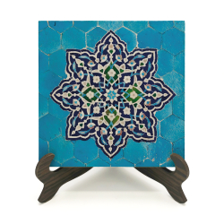 İran Geometrik Çini Desen Printed Wooden Tabletop