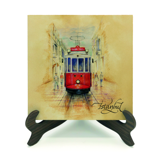 Nostaljik Tramvay  Baskılı Ahşap Masaüstlük