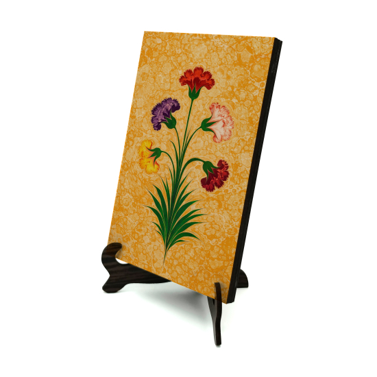 5 Çiçekli Karanfil Ebrusu Printed Wooden Tabletop