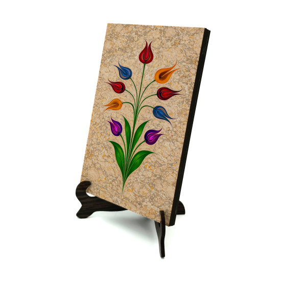 9 Başlı Laleli Ebru Printed Wooden Tabletop