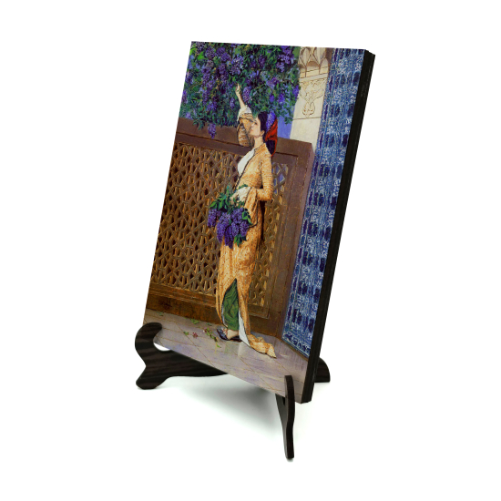 Osman Hamdi Bey – Girl Gathering Lilacs Painting Printed Wooden Tabletop