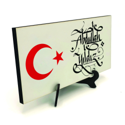İsim Yazılabilir, Hilal Ay ve Yıldız Printed Wooden Tabletop