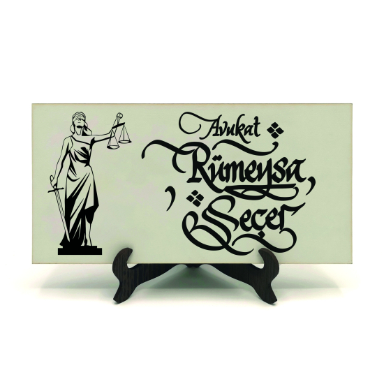 İsim Yazılabilir, Adalet Sembolü (Justitia / Themis) Baskılı Ahşap Masaüstlük