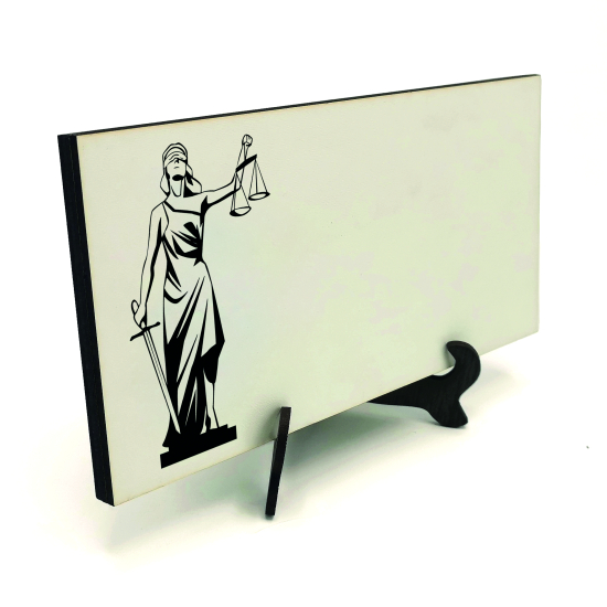 İsim Yazılabilir, Adalet Sembolü (Justitia / Themis) Baskılı Ahşap Masaüstlük