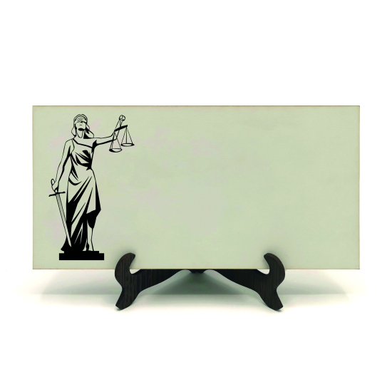 İsim Yazılabilir, Adalet Sembolü (Justitia / Themis) Baskılı Ahşap Masaüstlük