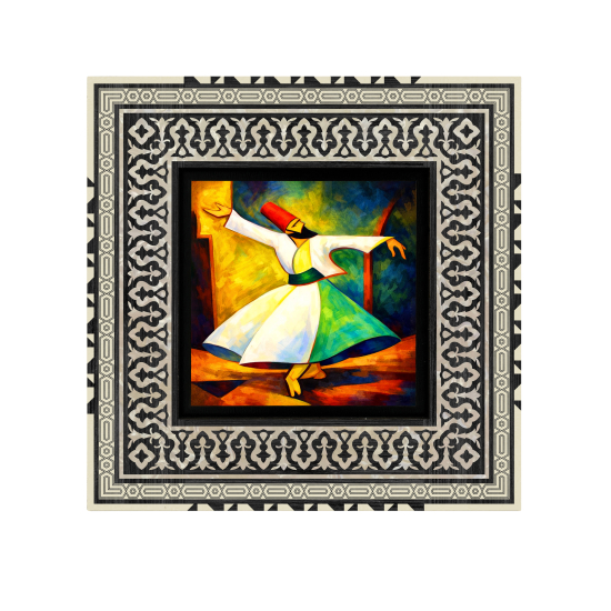 Geometrik Renkli Semazen Baskılı Ahşap Tablo