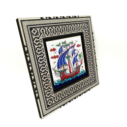 Kalyon Çini Deseni Baskılı Ahşap Tablo