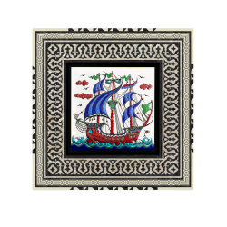 Kalyon Çini Deseni Baskılı Ahşap Tablo