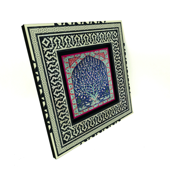 İznik Çini Deseni Baskılı Ahşap Tablo