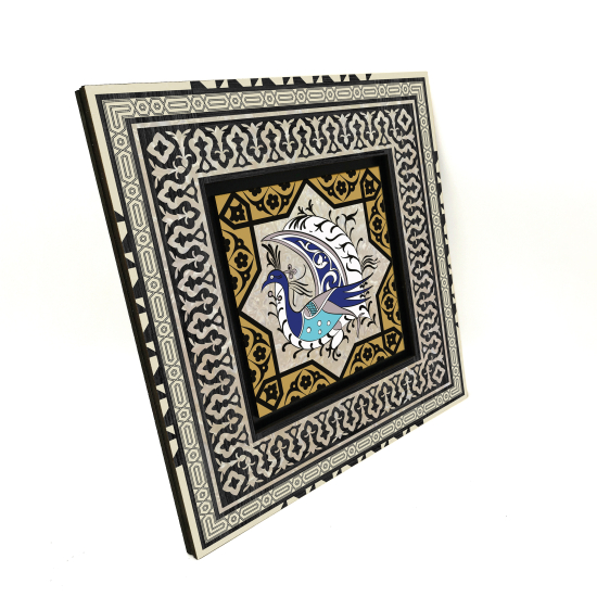 Tavus Kuşu Figürlü, Anadolu Selçuklu Yıldız Motifi Printed Wooden Frame