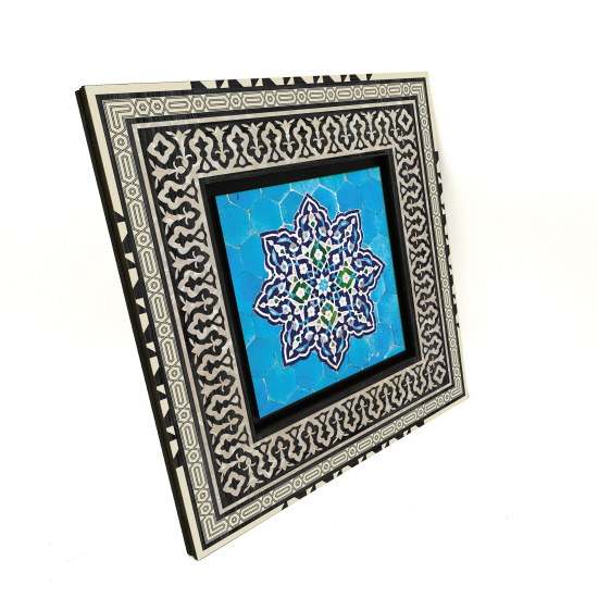 İran Geometrik Çini Desen Printed Wooden Frame