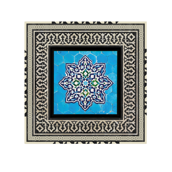 İran Geometrik Çini Desen Printed Wooden Frame