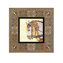 At Minyatür Çizimi Baskılı Ahşap Tablo