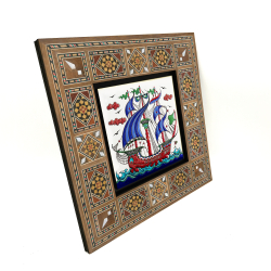 Kalyon Çini Deseni Baskılı Ahşap Tablo