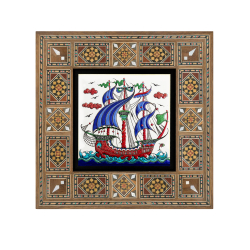 Kalyon Çini Deseni Baskılı Ahşap Tablo