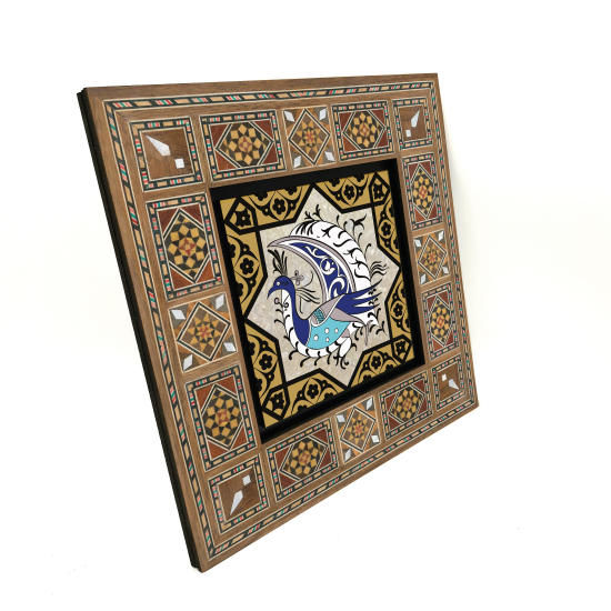 Tavus Kuşu Figürlü, Anadolu Selçuklu Yıldız Motifi Printed Wooden Frame