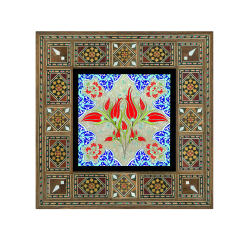 Osmanlı İznik Çini Deseni Baskılı Ahşap Tablo