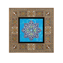 İran Geometrik Çini Desen Baskılı Ahşap Tablo