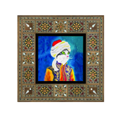 Sarıklı Osmanlı Kedisi Baskılı Ahşap Tablo