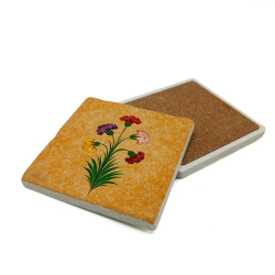 5 Çiçekli Karanfil Ebrusu Printed Natural Stone Coaster