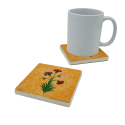 5 Çiçekli Karanfil Ebrusu Printed Natural Stone Coaster