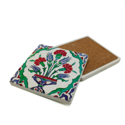İznik Çini Deseni Printed Natural Stone Coaster