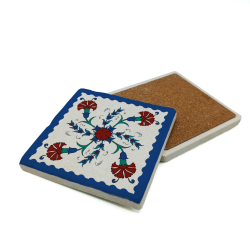 Ottoman Iznik Tile Pattern Printed Natural Stone Coaster