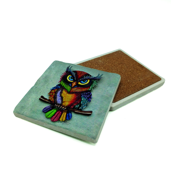 Owl Printed Natural Stone Coaster