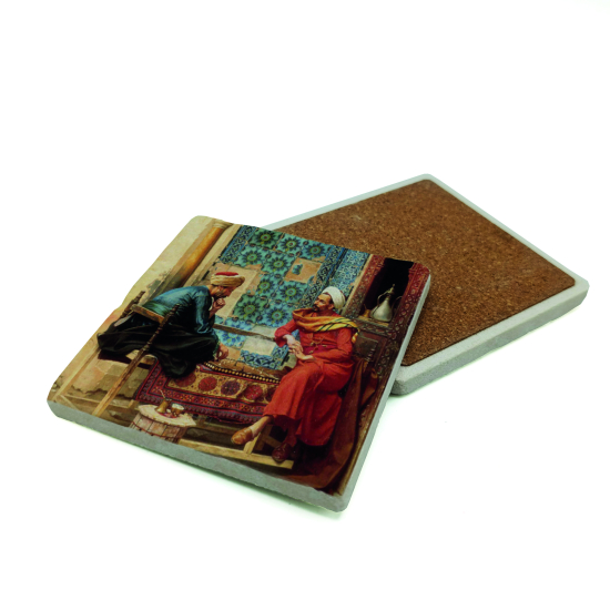 Satranç Oynayanlar Printed Natural Stone Coaster