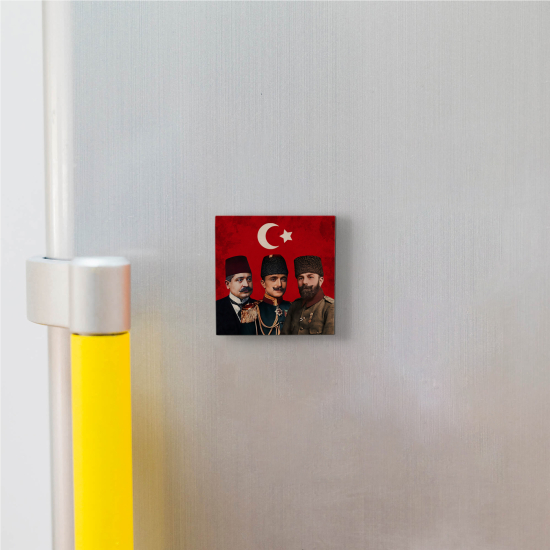 Üç Paşalar: Talat Paşa, Enver Paşa, Cemal Paşa Baskılı Doğal Taş Magnet