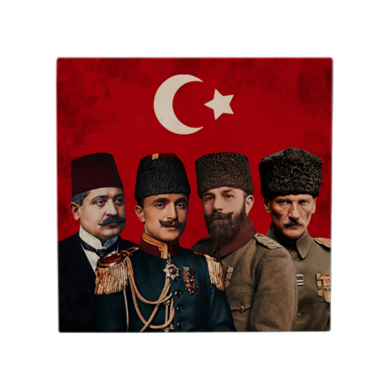 Üç Paşalar ve Mustafa Kemal Paşa Baskılı Doğal Taş Magnet