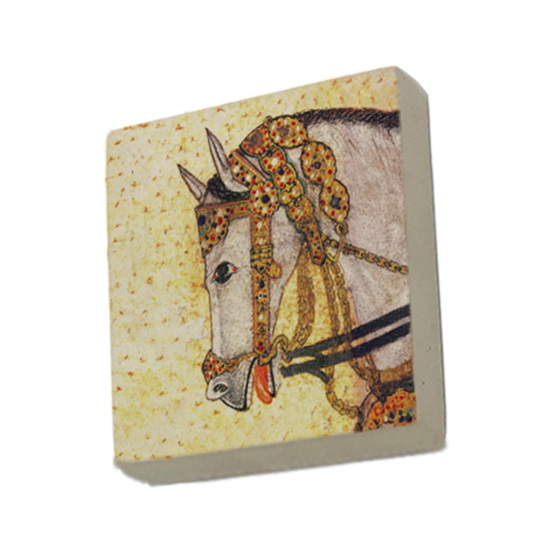 At Minyatür Çizimi Printed Natural Stone Magnet