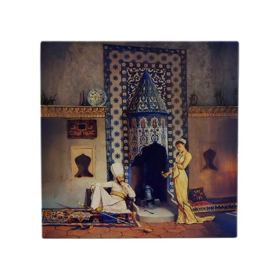 Osman Hamdi Bey - Kahve Ocağı Tablosu Baskılı Doğal Taş Magnet