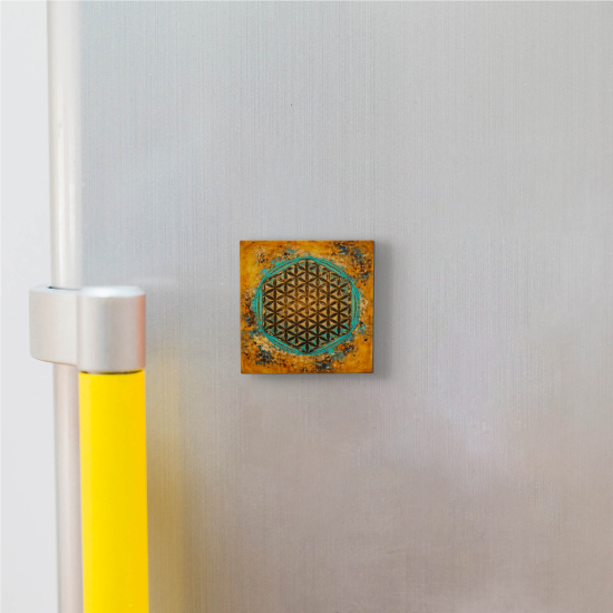 Yaşam Çiçeği Sembolü Printed Natural Stone Magnet