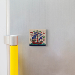 Kalyon Çini Deseni Baskılı Doğal Taş Magnet