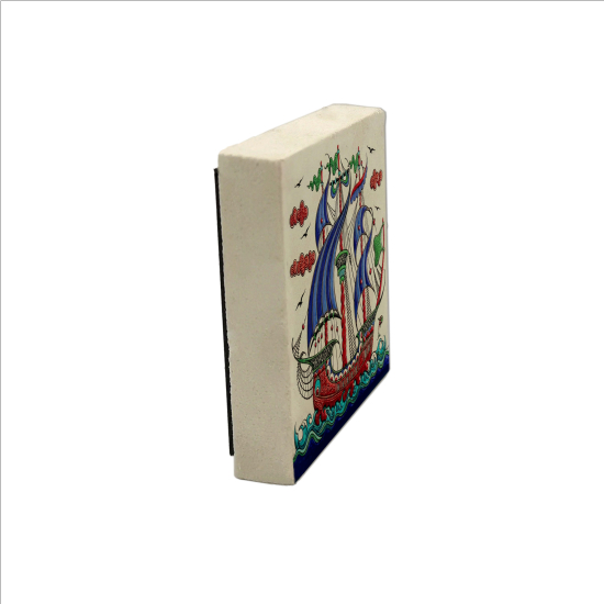 Kalyon Çini Deseni Baskılı Doğal Taş Magnet