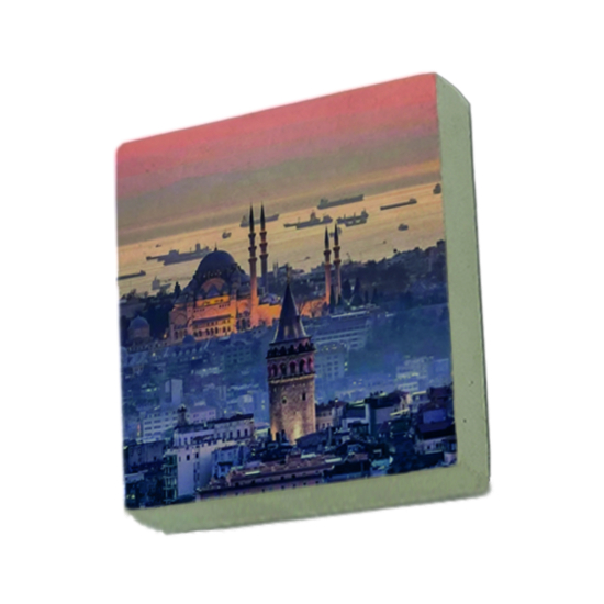 Galata Kulesi ve Süleymaniye Camii Baskılı Doğal Taş Magnet