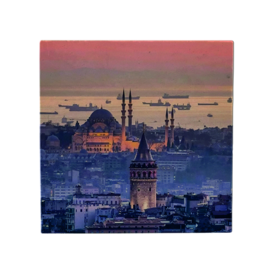 Galata Kulesi ve Süleymaniye Camii Baskılı Doğal Taş Magnet