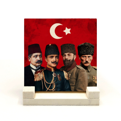 Üç Paşalar ve Mustafa Kemal Paşa Baskılı Doğal Taş Masaüstlük