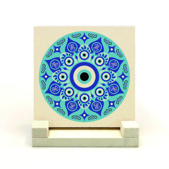 Nazar Boncuğu Deseni Printed Natural Stone Tabletop