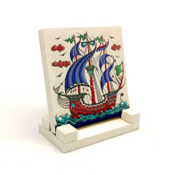 Kalyon Çini Deseni Baskılı Doğal Taş Masaüstlük