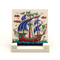 Kalyon Çini Deseni Baskılı Doğal Taş Masaüstlük