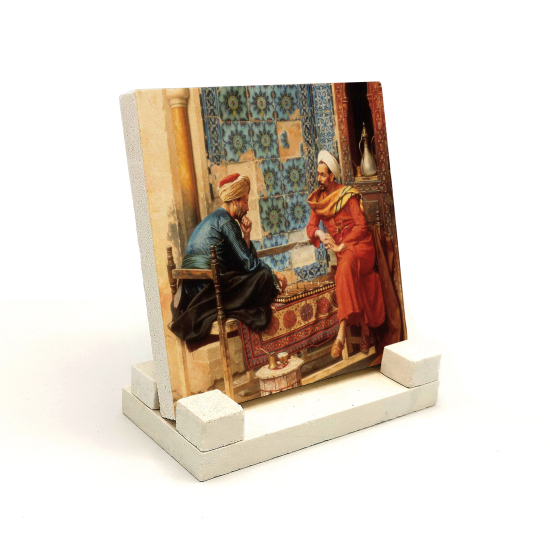Chess Players Printed Natural Stone Tabletop