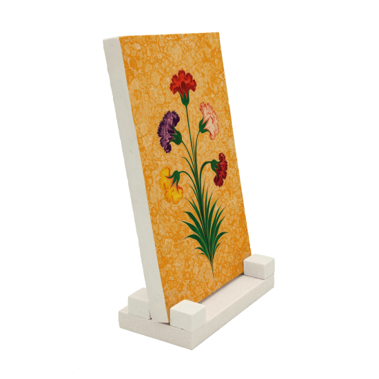 5 Çiçekli Karanfil Ebrusu Printed Natural Stone Tabletop