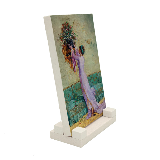 Osman Hamdi Bey – Girl Arranging a Vase Painting Printed Natural Stone Tabletop