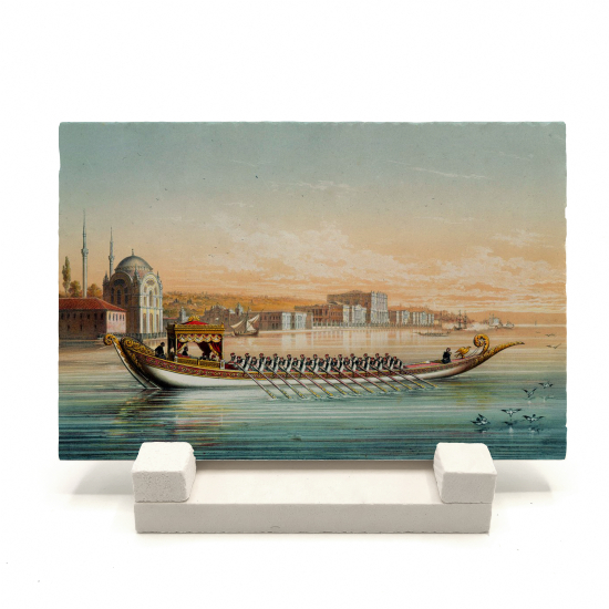 19. yy Osmanlı Saltanat Kayığı Tablosu Printed Natural Stone Tabletop