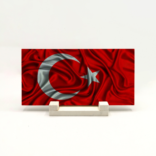 Dalgalı Türk Bayrağı Printed Natural Stone Tabletop