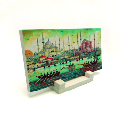 İstanbul Silüeti Sulu Boya Printed Natural Stone Tabletop